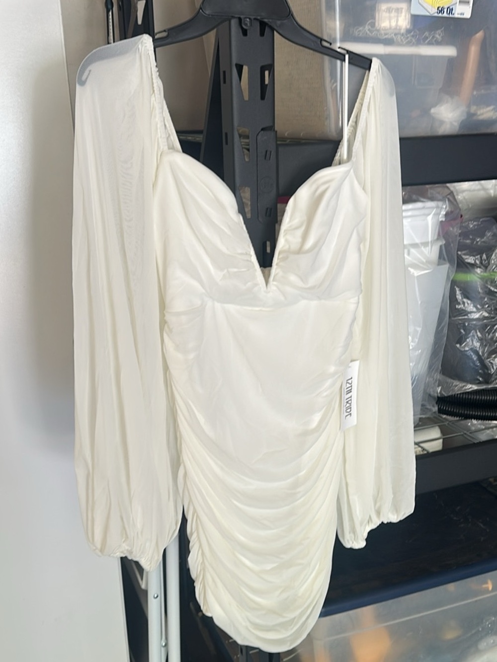 12th Tribe Ivory Ruched Long-Sleeve Mini Dress